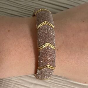 Gold Tone And Glitzy Mauve Paneled Stretch Bracelet